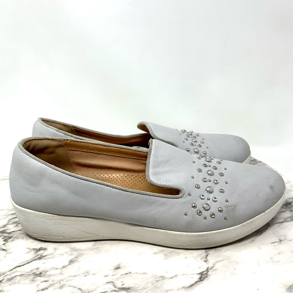 FitFlop Audrey Pearl Stud Gray Comfort Casual Loafer 8.5 Classic Comfy Neutral - Picture 2 of 16